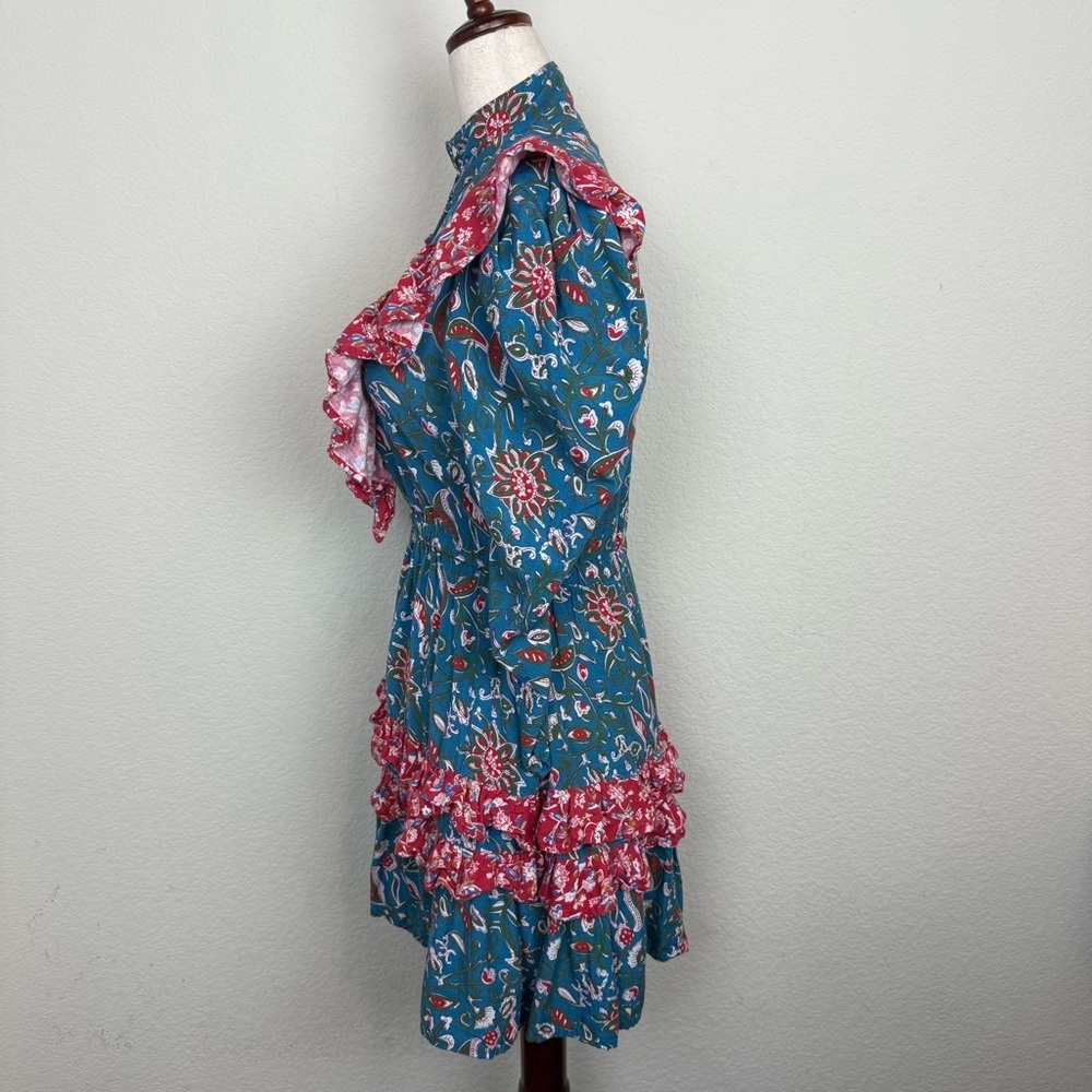 Place Nationale Floral Boho Ruffle High Neck Mini Dress - Picture 12 of 15